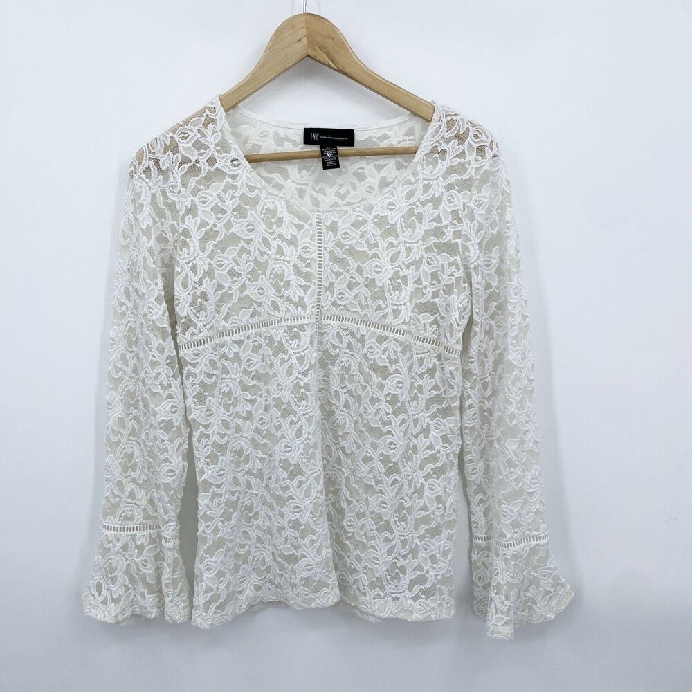 Cottagecore Ren Faire Top Medium Lace Floral Fairy Flare Sleeve Festival Boho